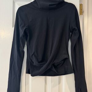 Lululemon Athletica Black Long Sleeve Tie Front Top With Thumb Holes